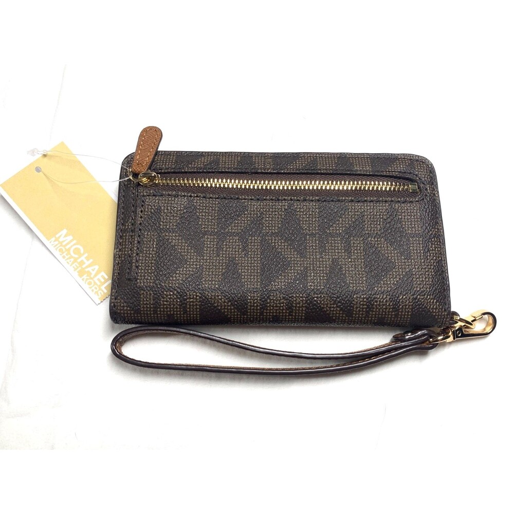 Michael Kors Jet Set Saffiano Leather Tech Phone Wristlet Wallet Brown Luggage - Picture 2 of 6